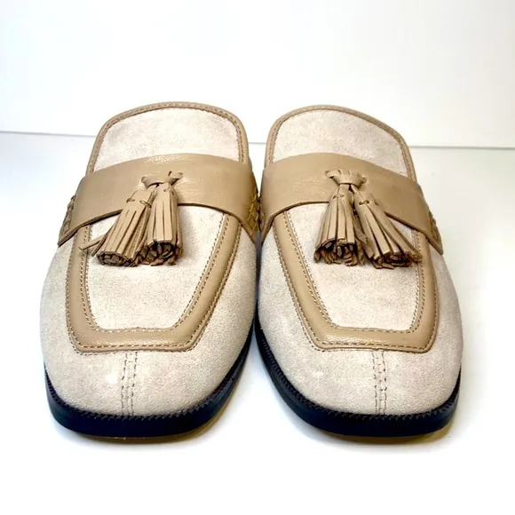 New Donald Pliner Bryant Beige Suede Leather Tassel Loafers Size 7.5