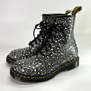 NEW Dr. Martens 1460 Leopard Smooth Leather Lace Up Boots Gunmetal 7 US/5 UK