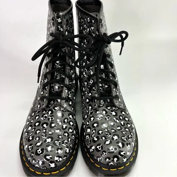 NEW Dr. Martens 1460 Leopard Smooth Leather Lace Up Boots Gunmetal 7 US/5 UK