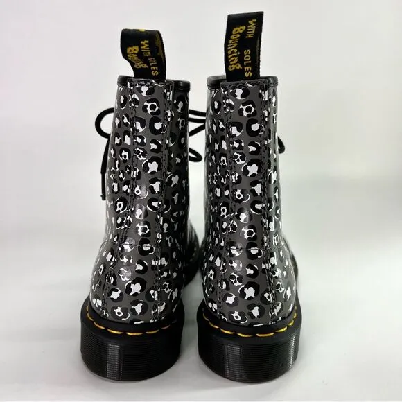 NEW Dr. Martens 1460 Leopard Smooth Leather Lace Up Boots Gunmetal 7 US/5 UK