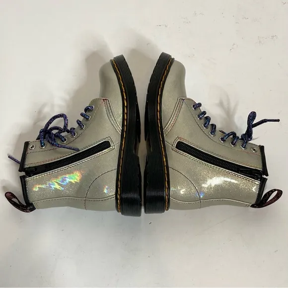 NEW DR. MARTENS 1460 SPARKLE RAYS METALLIC SILVER LIGHTSHOW LACE UP BOOTS