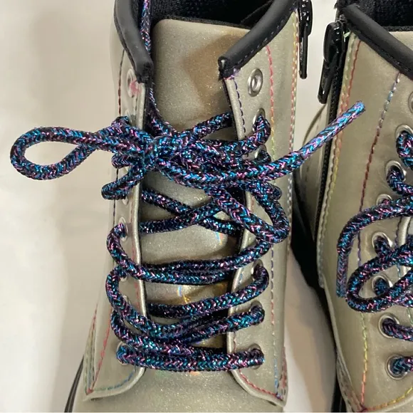 NEW DR. MARTENS 1460 SPARKLE RAYS METALLIC SILVER LIGHTSHOW LACE UP BOOTS