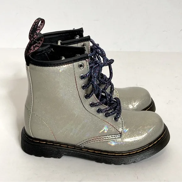 NEW DR. MARTENS 1460 SPARKLE RAYS METALLIC SILVER LIGHTSHOW LACE UP BOOTS