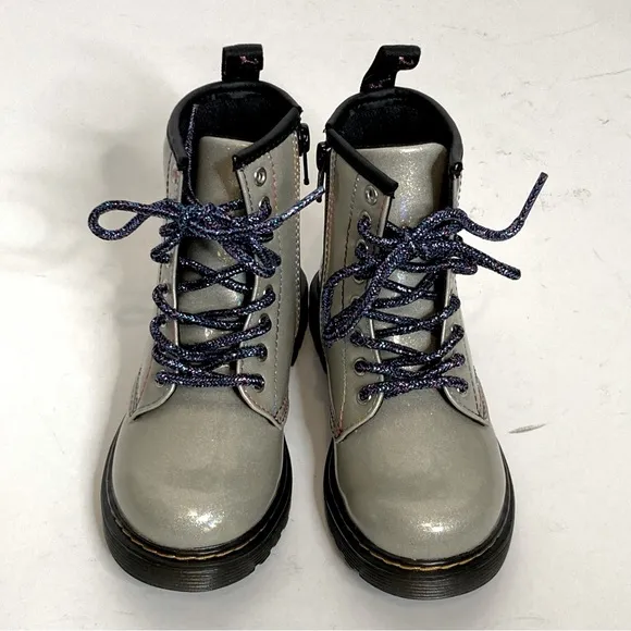NEW DR. MARTENS 1460 SPARKLE RAYS METALLIC SILVER LIGHTSHOW LACE UP BOOTS