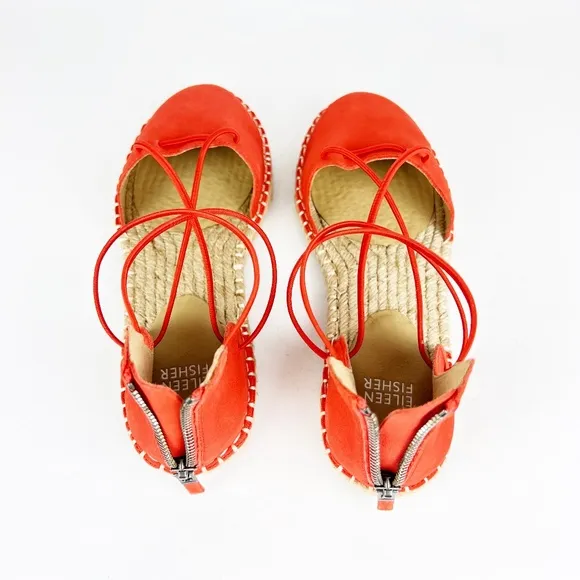 New Eileen Fisher 8.5 Leather Lace Up D'Orsay Lee Espadrille Tangelo Flat Sandal