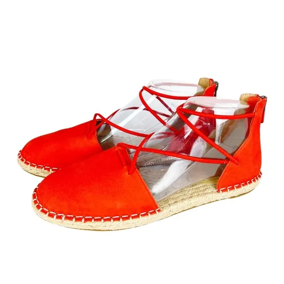 New Eileen Fisher 8.5 Leather Lace Up D'Orsay Lee Espadrille Tangelo Flat Sandal