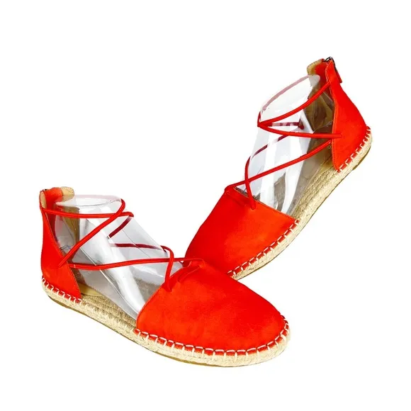 New Eileen Fisher 8.5 Leather Lace Up D'Orsay Lee Espadrille Tangelo Flat Sandal