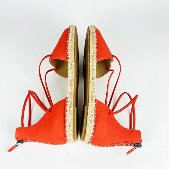 New Eileen Fisher 8.5 Leather Lace Up D'Orsay Lee Espadrille Tangelo Flat Sandal