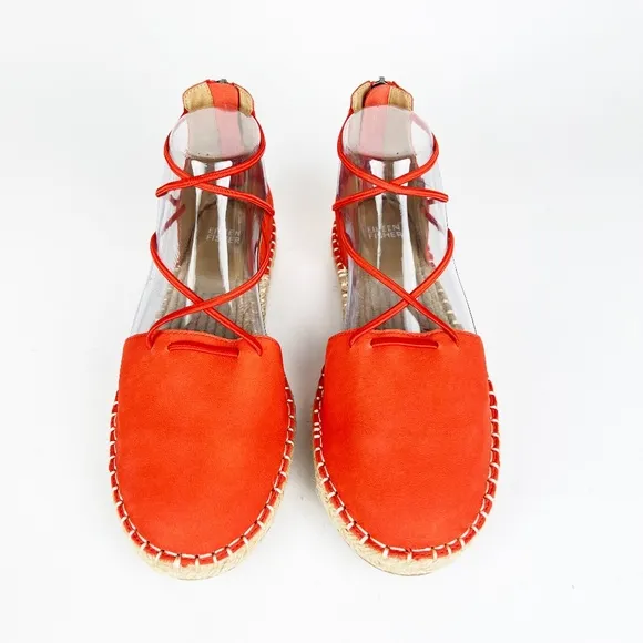 New Eileen Fisher 8.5 Leather Lace Up D'Orsay Lee Espadrille Tangelo Flat Sandal