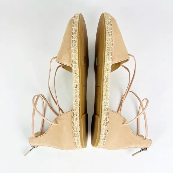 New Eileen Fisher 9 Leather Lace Up D'Orsay Lee Espadrille Latte Flat Sandals