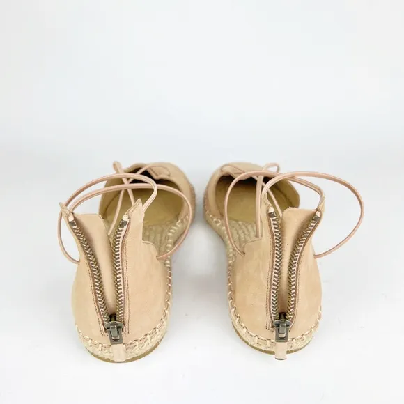 New Eileen Fisher 9 Leather Lace Up D'Orsay Lee Espadrille Latte Flat Sandals