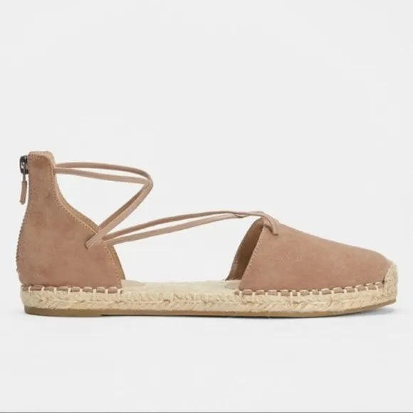 New Eileen Fisher 9 Leather Lace Up D'Orsay Lee Espadrille Latte Flat Sandals