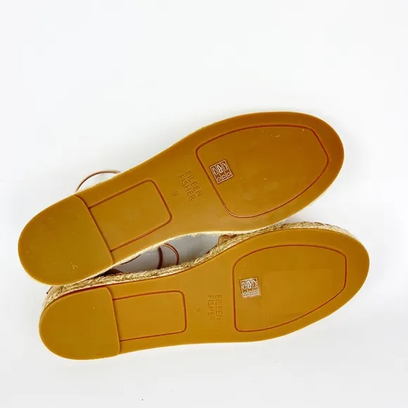 New Eileen Fisher 9 Leather Lace Up D'Orsay Lee Espadrille Latte Flat Sandals
