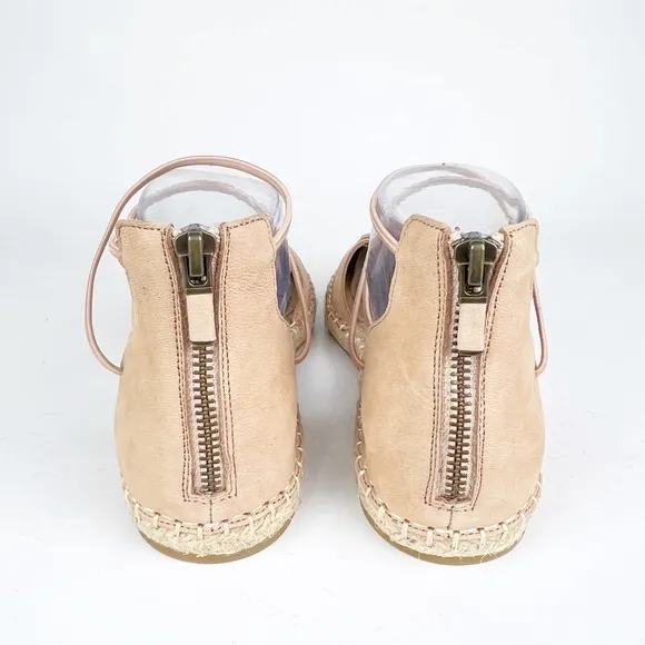 New Eileen Fisher 9 Leather Lace Up D'Orsay Lee Espadrille Latte Flat Sandals