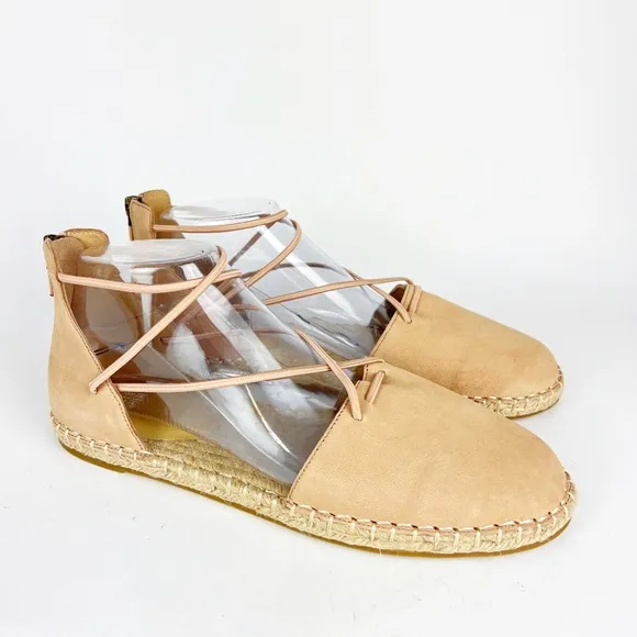 New Eileen Fisher 9 Leather Lace Up D'Orsay Lee Espadrille Latte Flat Sandals
