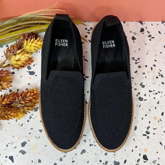 NEW Eileen Fisher Black Novo Stretch Knit Women’s Slip On Loafers Sz 6.5