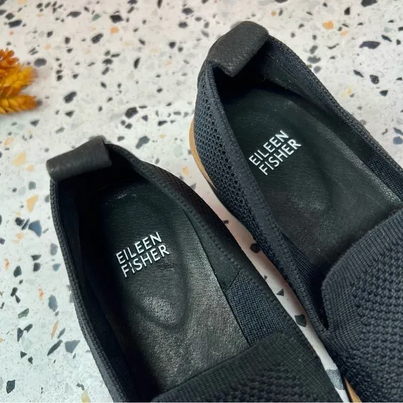 NEW Eileen Fisher Black Novo Stretch Knit Women’s Slip On Loafers Sz 6.5