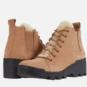 NEW! Eileen Fisher Calm Suede Shearling Hiker Lace Up Platform Boots - Size 8