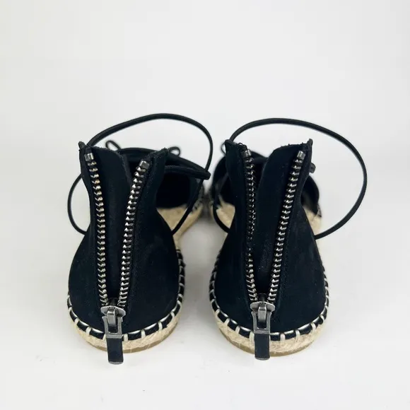 New Eileen Fisher Leather Lace Up D'Orsay Espadrille Black Flat Sandals Size 8.5