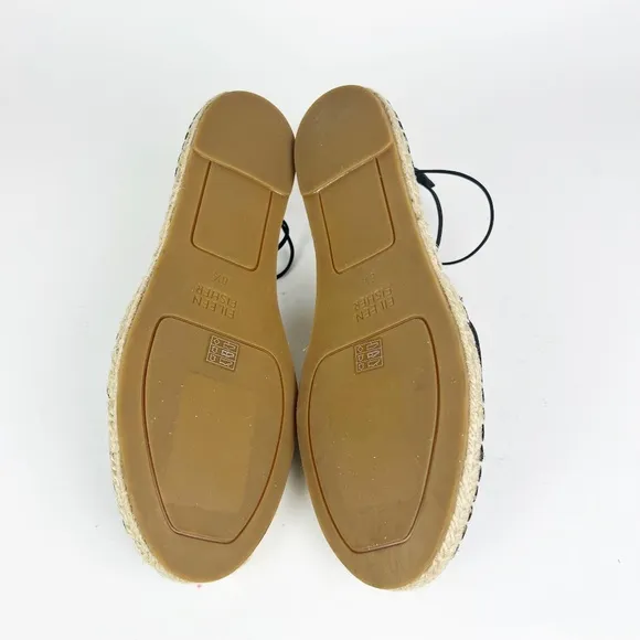 New Eileen Fisher Leather Lace Up D'Orsay Espadrille Black Flat Sandals Size 8.5