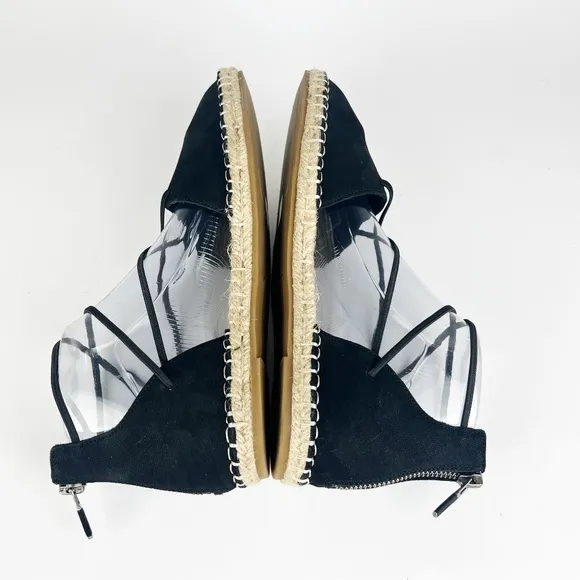 New Eileen Fisher Leather Lace Up D'Orsay Espadrille Black Flat Sandals Size 8.5