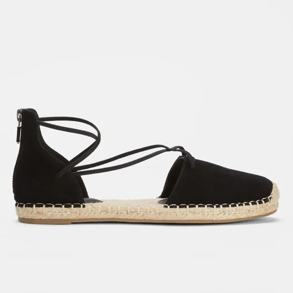 New Eileen Fisher Leather Lace Up D'Orsay Espadrille Black Flat Sandals Size 8.5