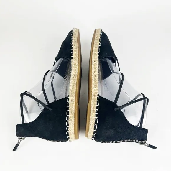 New Eileen Fisher Leather Lace Up D'Orsay Espadrille Black Flat Sandals Size 8.5