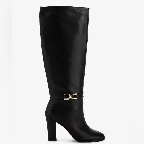 NEW Express Leather Buckle Heeled Tall Boots
