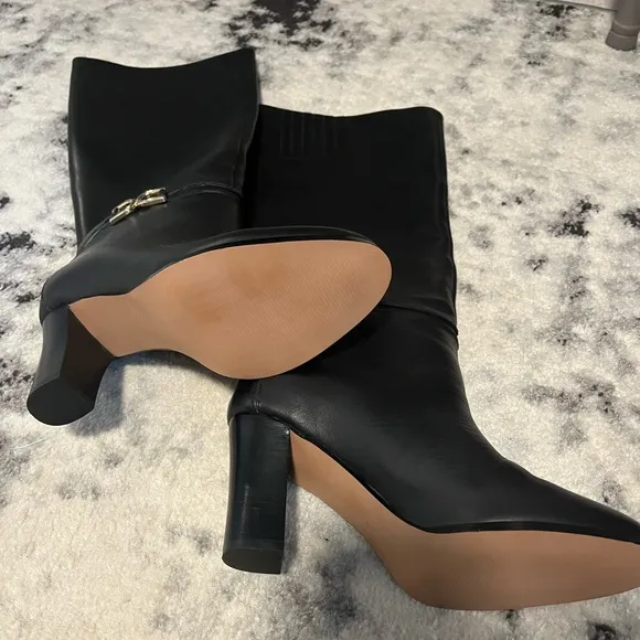 NEW Express Leather Buckle Heeled Tall Boots