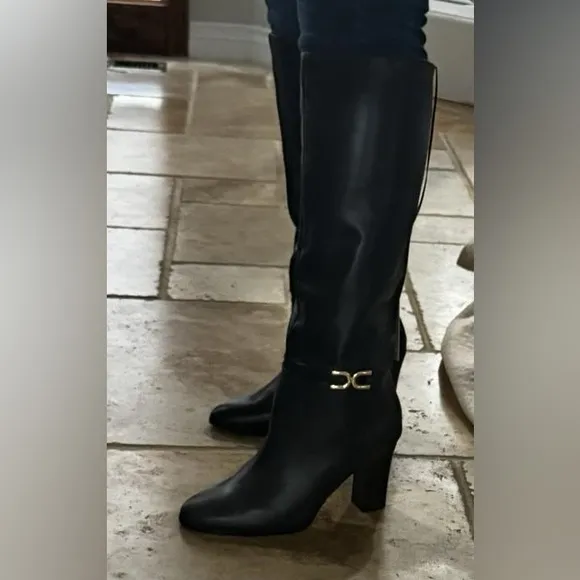NEW Express Leather Buckle Heeled Tall Boots