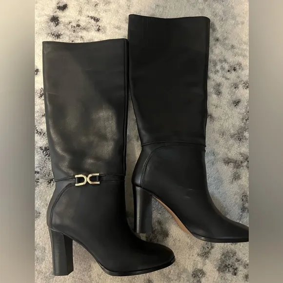 NEW Express Leather Buckle Heeled Tall Boots