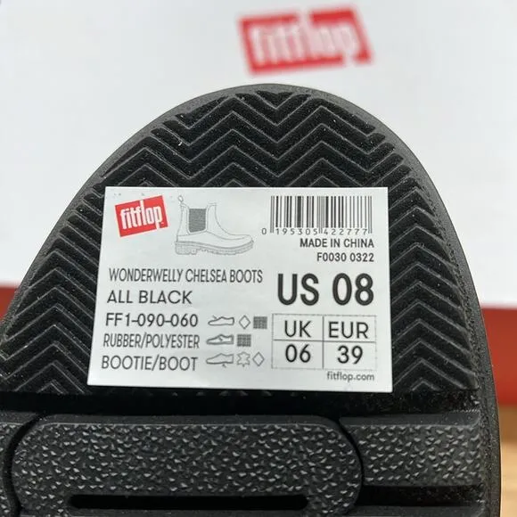 NEW Fitflop 8, 39 Womens Wonderwelly Black Chelsea Boots Bootie Slip On