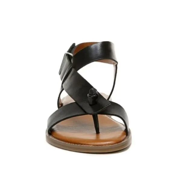 New Franco Sarto Sandals Glenni Strappy Flat Black Leather size 6