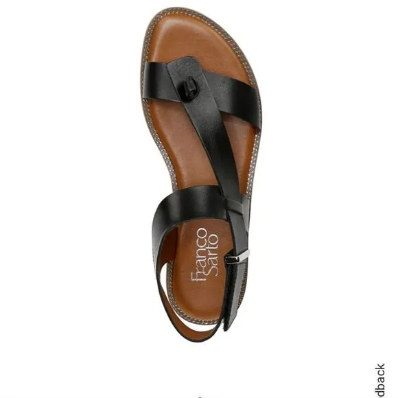 New Franco Sarto Sandals Glenni Strappy Flat Black Leather size 6