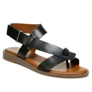 New Franco Sarto Sandals Glenni Strappy Flat Black Leather size 6