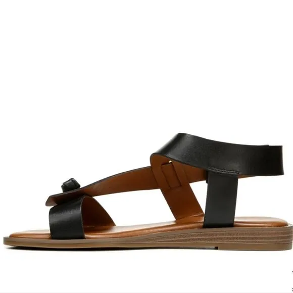 New Franco Sarto Sandals Glenni Strappy Flat Black Leather size 6