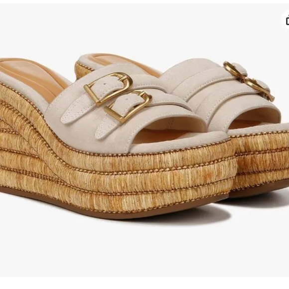 NEW FRANCO SARTO Suede Torino Buckle Wedge Sandals peanut for women 253