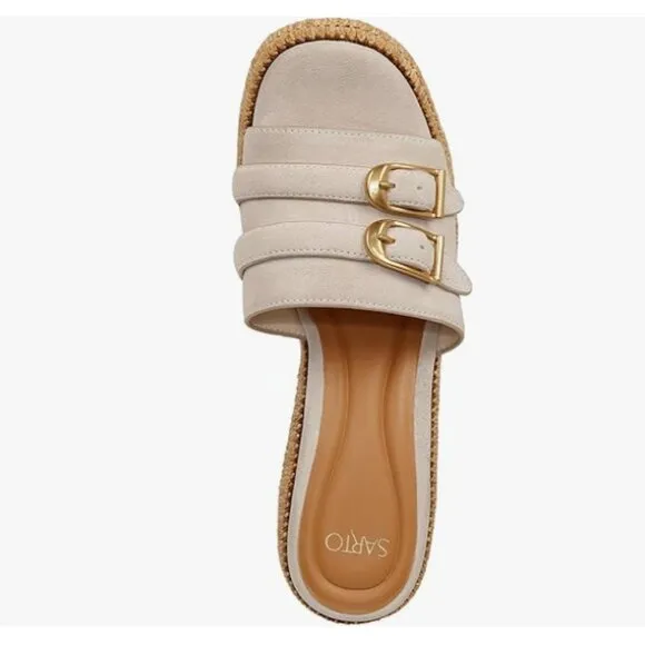 NEW FRANCO SARTO Suede Torino Buckle Wedge Sandals peanut for women 253