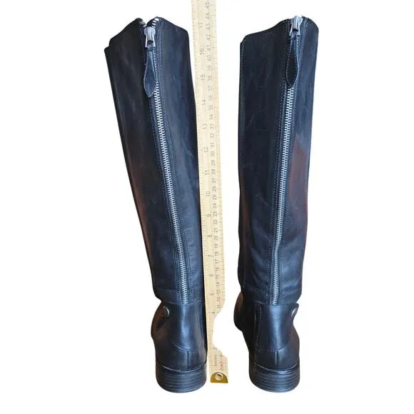 NEW Franco Sarto Women Black Leather Tahini Knee High Riding Boot 9.5 Equestrian