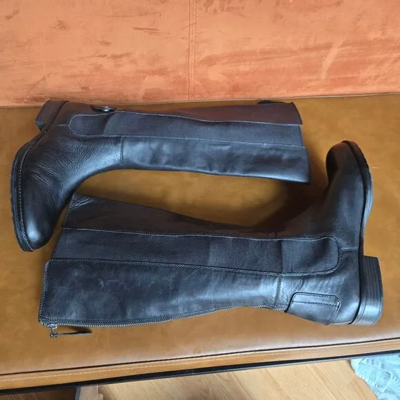NEW Franco Sarto Women Black Leather Tahini Knee High Riding Boot 9.5 Equestrian