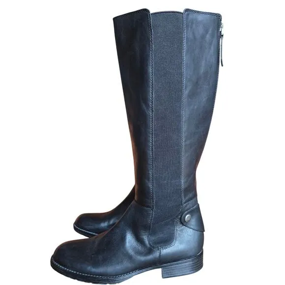 NEW Franco Sarto Women Black Leather Tahini Knee High Riding Boot 9.5 Equestrian