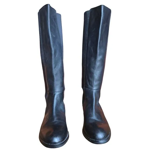 NEW Franco Sarto Women Black Leather Tahini Knee High Riding Boot 9.5 Equestrian
