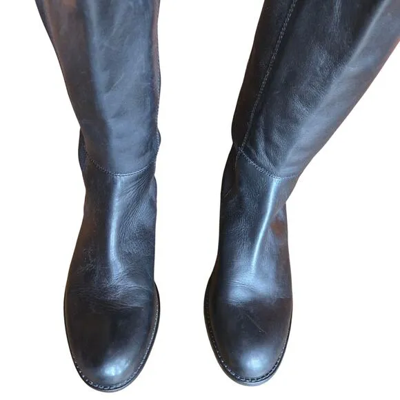 NEW Franco Sarto Women Black Leather Tahini Knee High Riding Boot 9.5 Equestrian