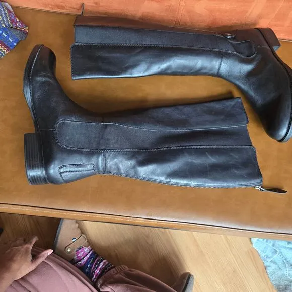 NEW Franco Sarto Women Black Leather Tahini Knee High Riding Boot 9.5 Equestrian