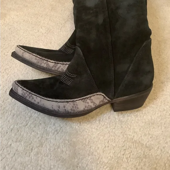 New Free People Black Suede Sterling Western Tall Boots Size 38/7.