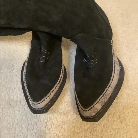 New Free People Black Suede Sterling Western Tall Boots Size 38/7.