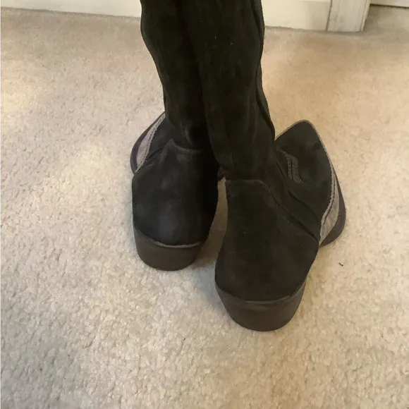 New Free People Black Suede Sterling Western Tall Boots Size 38/7.