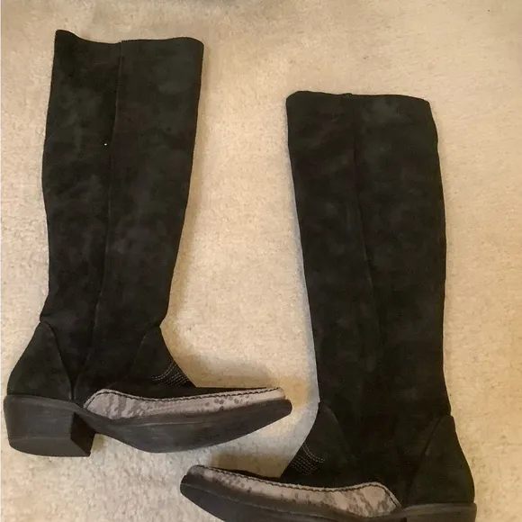 New Free People Black Suede Sterling Western Tall Boots Size 38/7.