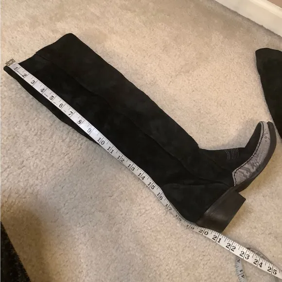New Free People Black Suede Sterling Western Tall Boots Size 38/7.