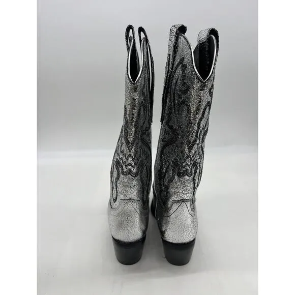 New Free People Dagget Western Boots Size 9.5 Silver Metallic Cowboy